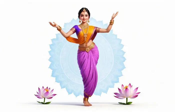 Indian Classical Dance Girl Character Design 3D Illustration image
